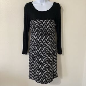 Glam Preppy Twee Geometric Modest Stretchy Long Sleeve Sweater Dress Small